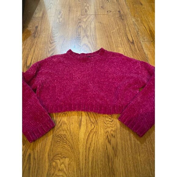 Forever 21, women's fuchsia long sleeve cropped pulloever sweater size small - Picture 1 of 7